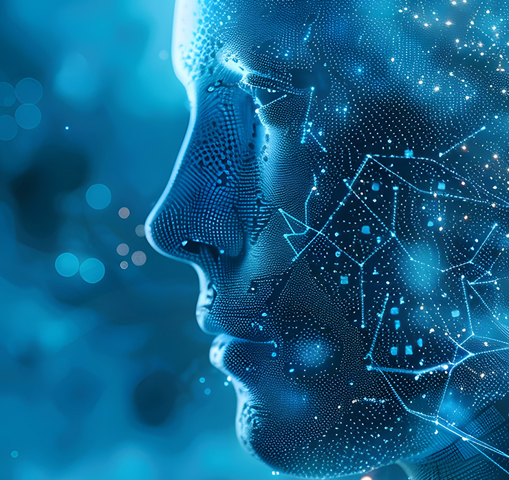 Digitale KI-Visualisierung als Symbol für den Einsatz künstlicher Intelligenz in der Energiewirtschaft