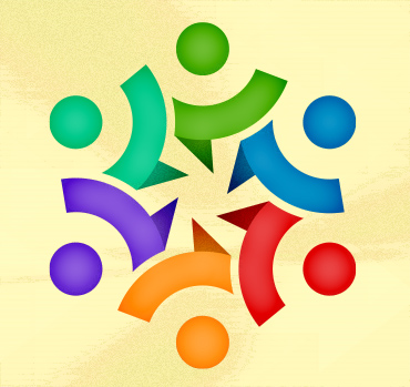 Bunte stilisierte Figuren im Kreis, die für Zusammenarbeit, Vielfalt und gemeinschaftliches Engagement stehen