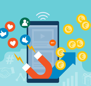 Smartphone mit Like-Icons, Euro-Münzen und Magnet – symbolisiert Einnahmen und steuerliche Pflichten im Influencer-Marketing
