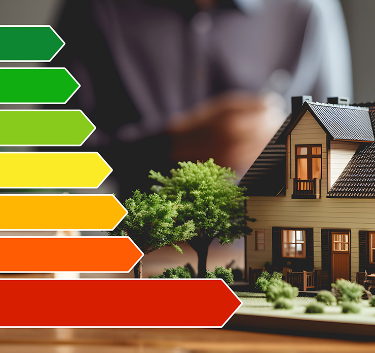 Energieeffizienzklassen und Haus – Symbol für Neuausrichtung der Wärmewende