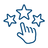 Icon einer Hand mit drei Sternen darüber – Symbol für höchste Zufriedenheit und exzellenten Service