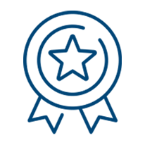 Icon eines stilisierten Siegels mit Haken – Symbol für geprüfte und ausgezeichnete Qualität